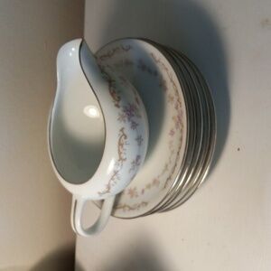 Halsey Japan Fine China rise chintz 5 saucers and creamer